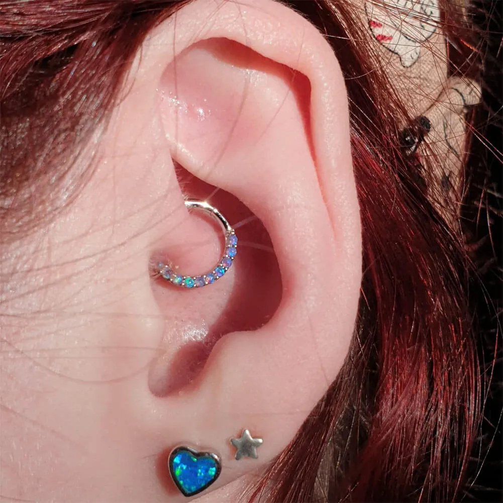 14KT Gold Purple Opal Septum Ring 16G Segment Daith Hoop