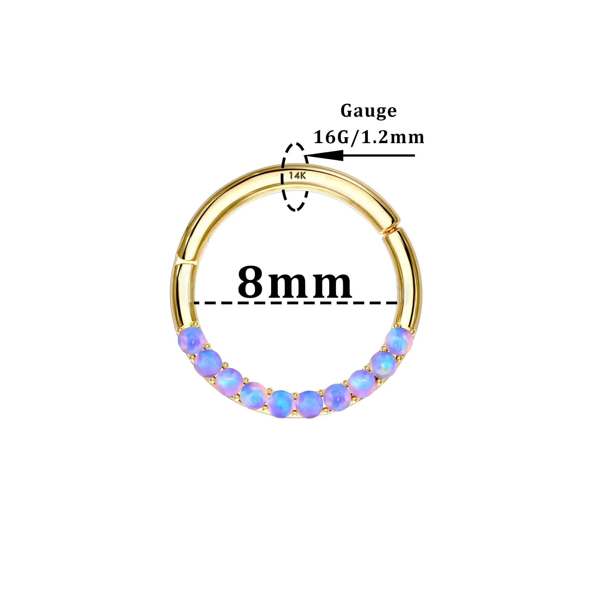 14KT Gold Purple Opal Septum Ring 16G Segment Daith Hoop