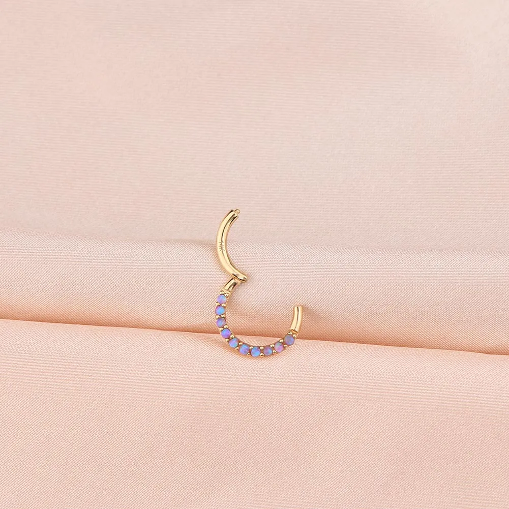 14KT Gold Purple Opal Septum Ring 16G Segment Daith Hoop