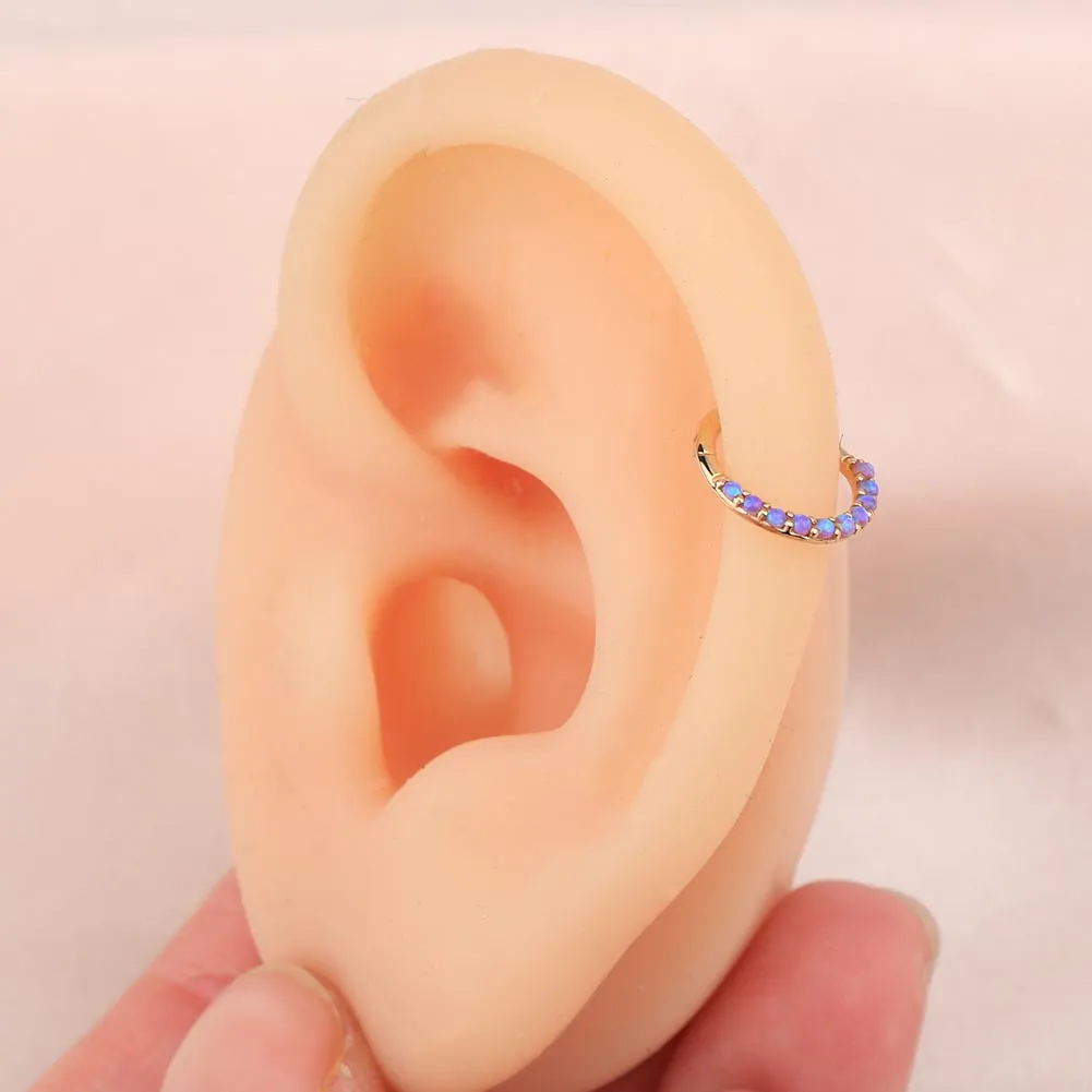 14KT Gold Purple Opal Septum Ring 16G Segment Daith Hoop