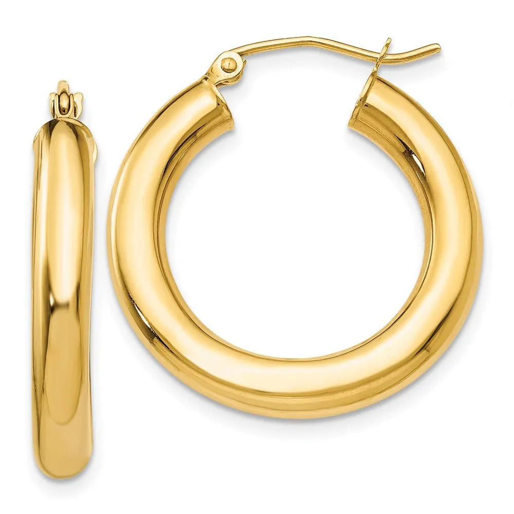 14KT Yellow Polished 4mm Lightweight Tube Hoop Earrings