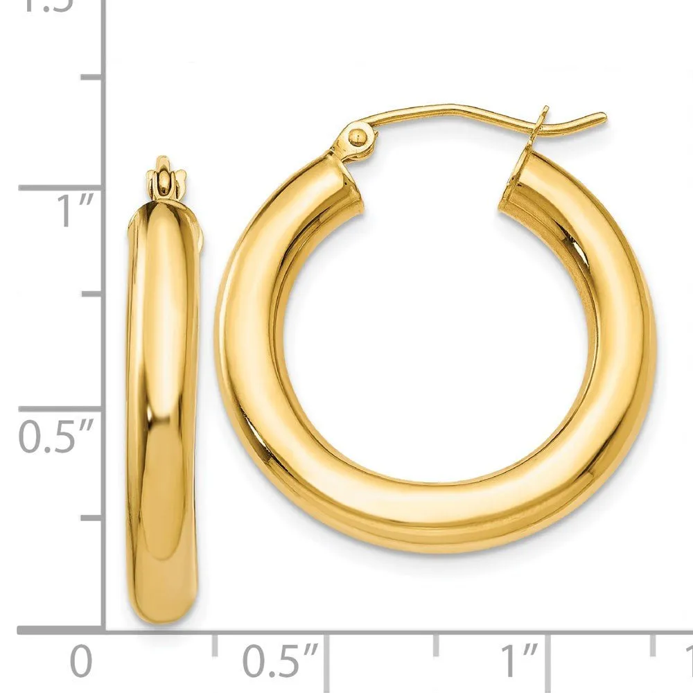 14KT Yellow Polished 4mm Lightweight Tube Hoop Earrings