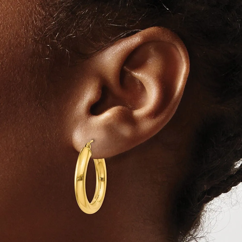 14KT Yellow Polished 4mm Lightweight Tube Hoop Earrings