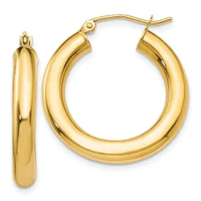 14KT Yellow Polished 4mm Lightweight Tube Hoop Earrings