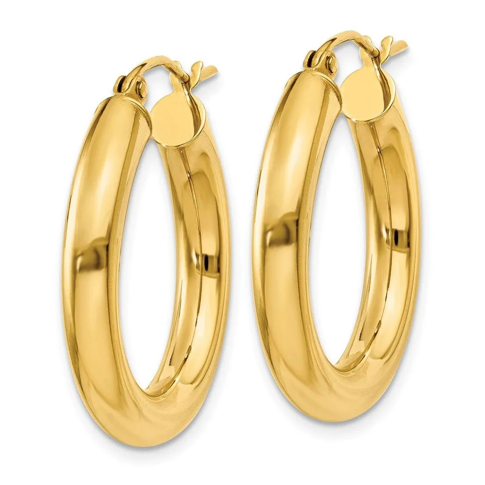 14KT Yellow Polished 4mm Lightweight Tube Hoop Earrings