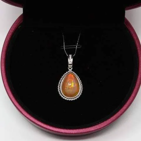 18K Tear Drop Ethiopian Fire Opal Pendant Necklace