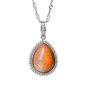 18K Tear Drop Ethiopian Fire Opal Pendant Necklace