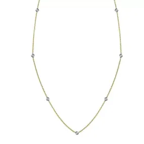 18K WHITE AND YELLOW GOLD 7 DIAMOND STATION NECKLACE .35CT