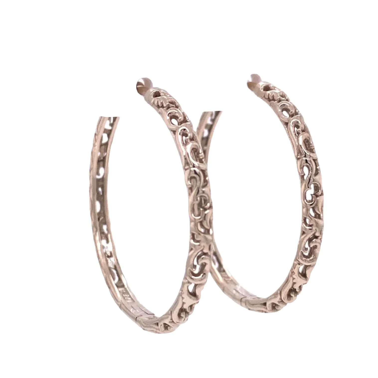 18K White Gold Scroll Hoops