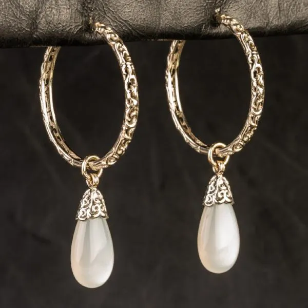 18K White Gold Scroll Hoops