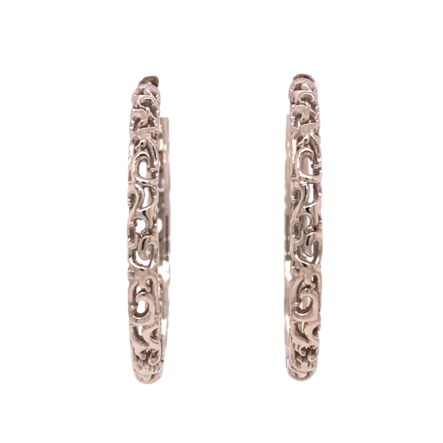 18K White Gold Scroll Hoops