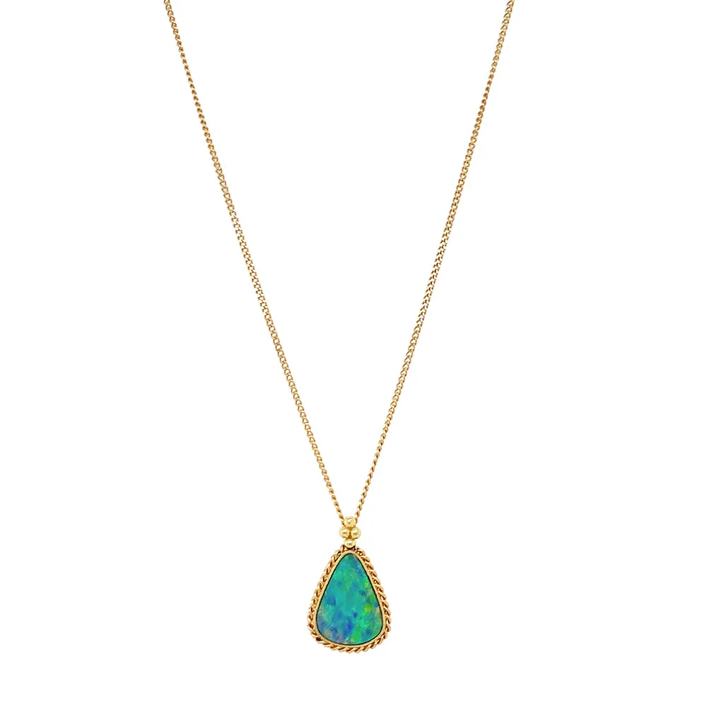 18K Yellow Gold Australian Opal Doublet Necklace - "Caribbean Waters"