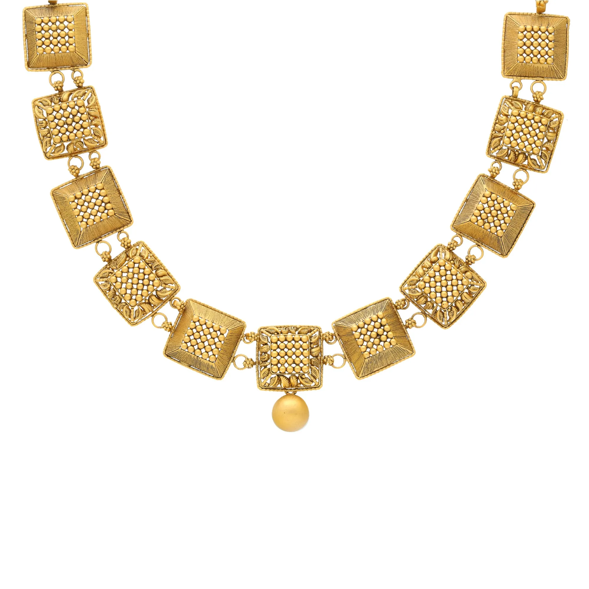 22K Yellow Gold Antique Necklace Set (39.2gm)