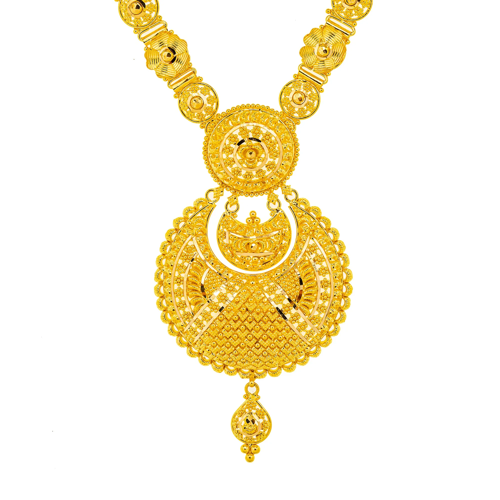 22K Yellow Gold Bridal Necklace & Jhumki Earring Set (44.3 grams)