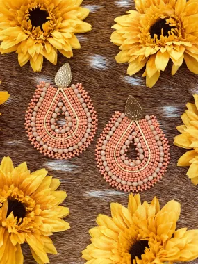 24K Beaded Collection- Colombian Handmade Earrings-Coral-