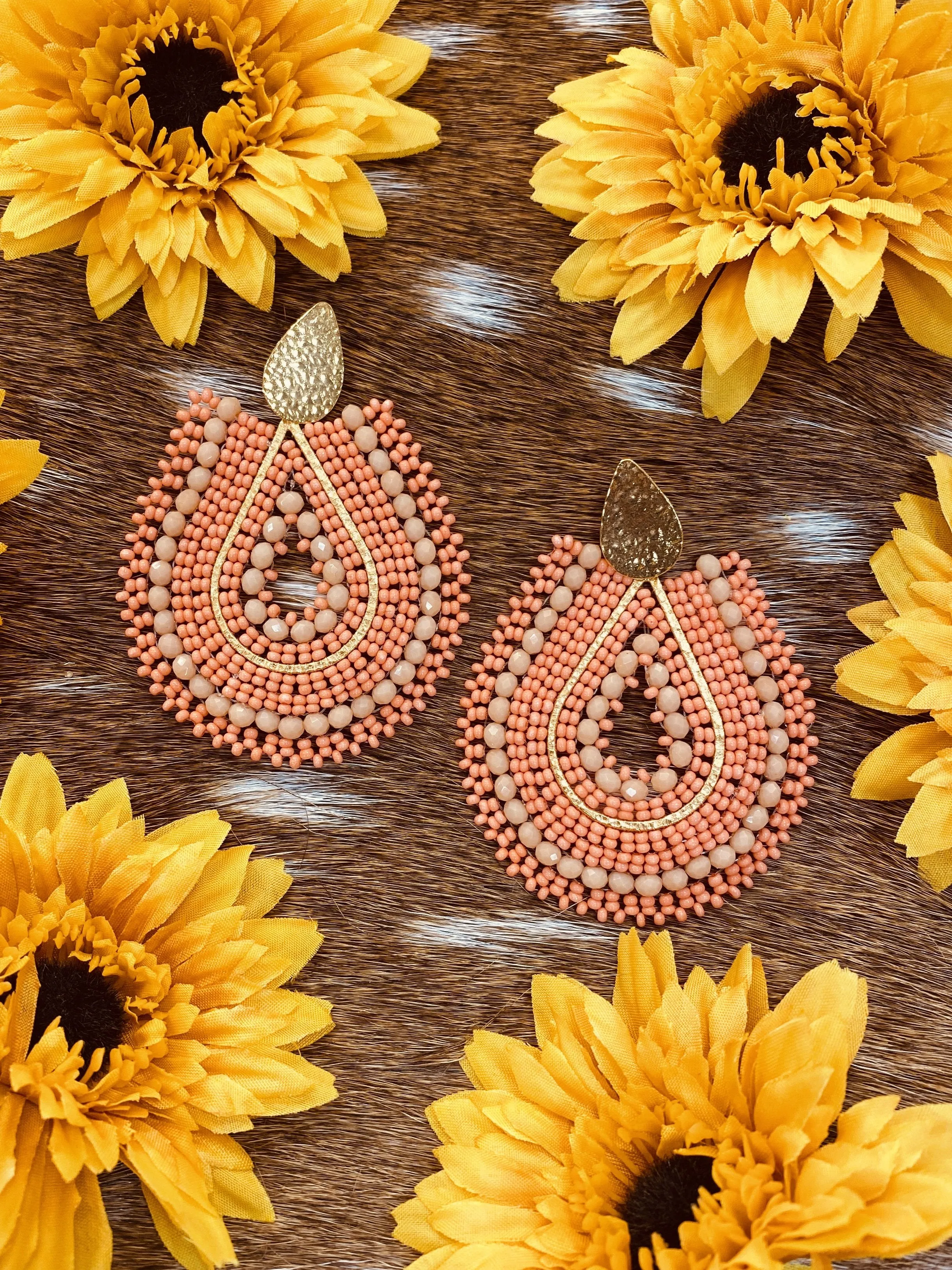 24K Beaded Collection- Colombian Handmade Earrings-Coral-