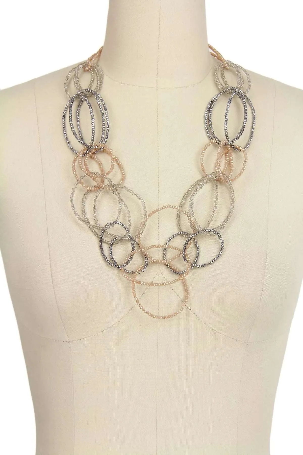 3-Multi Layer Oval Crystal Beaded Necklace