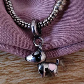 925 Sterling Silver Bull Terrier Charm With Pink Heart
