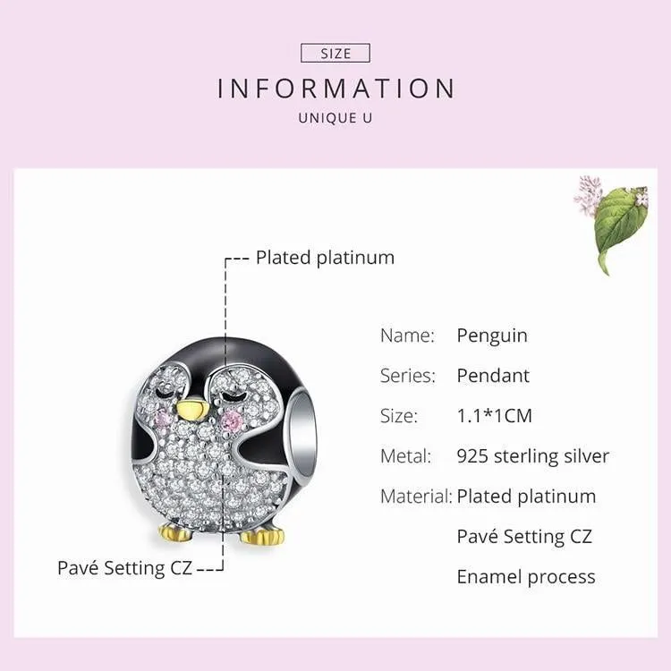 925 Sterling Silver Pendent Charm Jewelry Penguin Baby BSC126