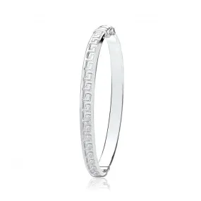 Acotis Silver Bangle Oval Greek Design Hinged G4436