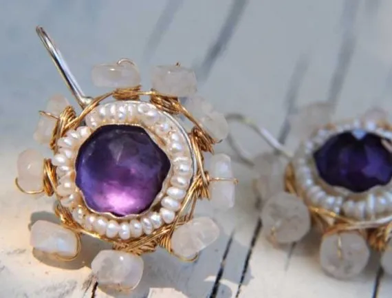 Amethyst Mandala earrings in Gold filled