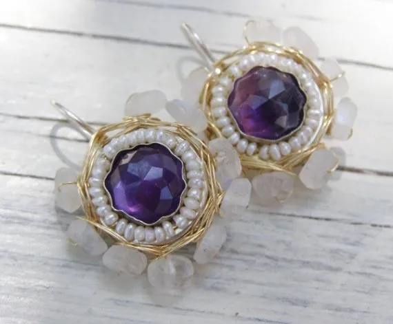 Amethyst Mandala earrings in Gold filled