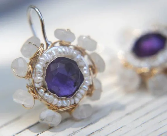 Amethyst Mandala earrings in Gold filled