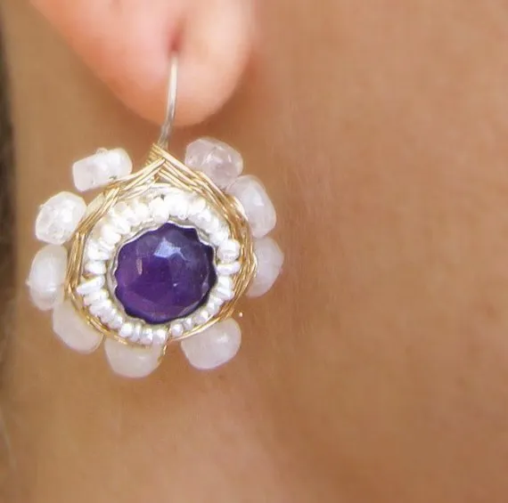 Amethyst Mandala earrings in Gold filled