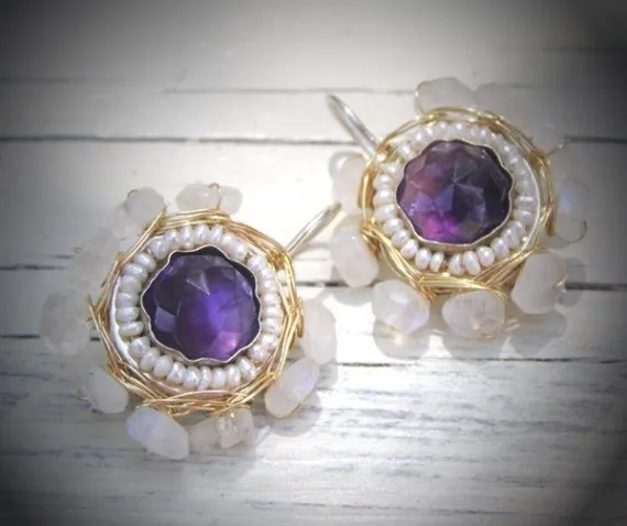 Amethyst Mandala earrings in Gold filled