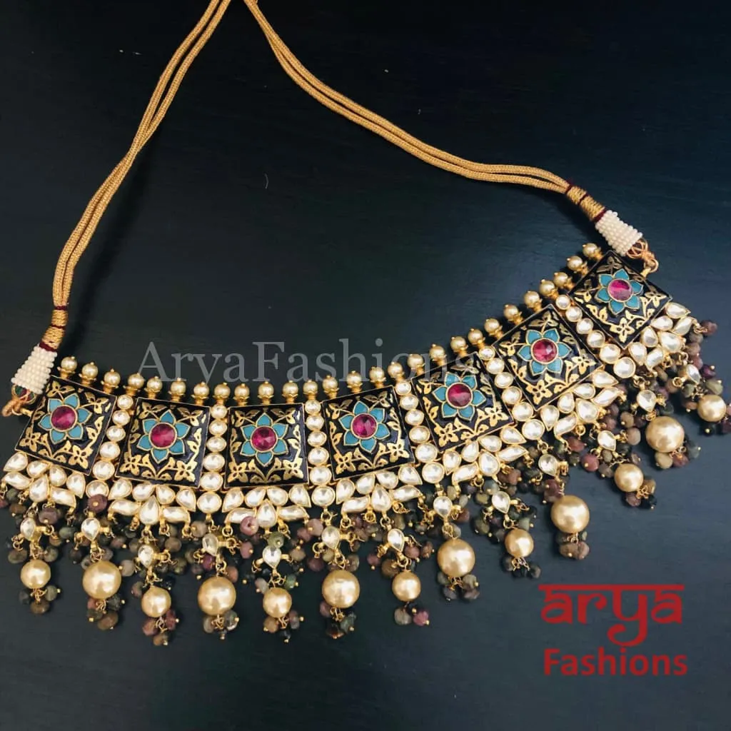 Anarkali Black Meenakari Kundan Necklace set/ Sabyasachi Bridal Necklace