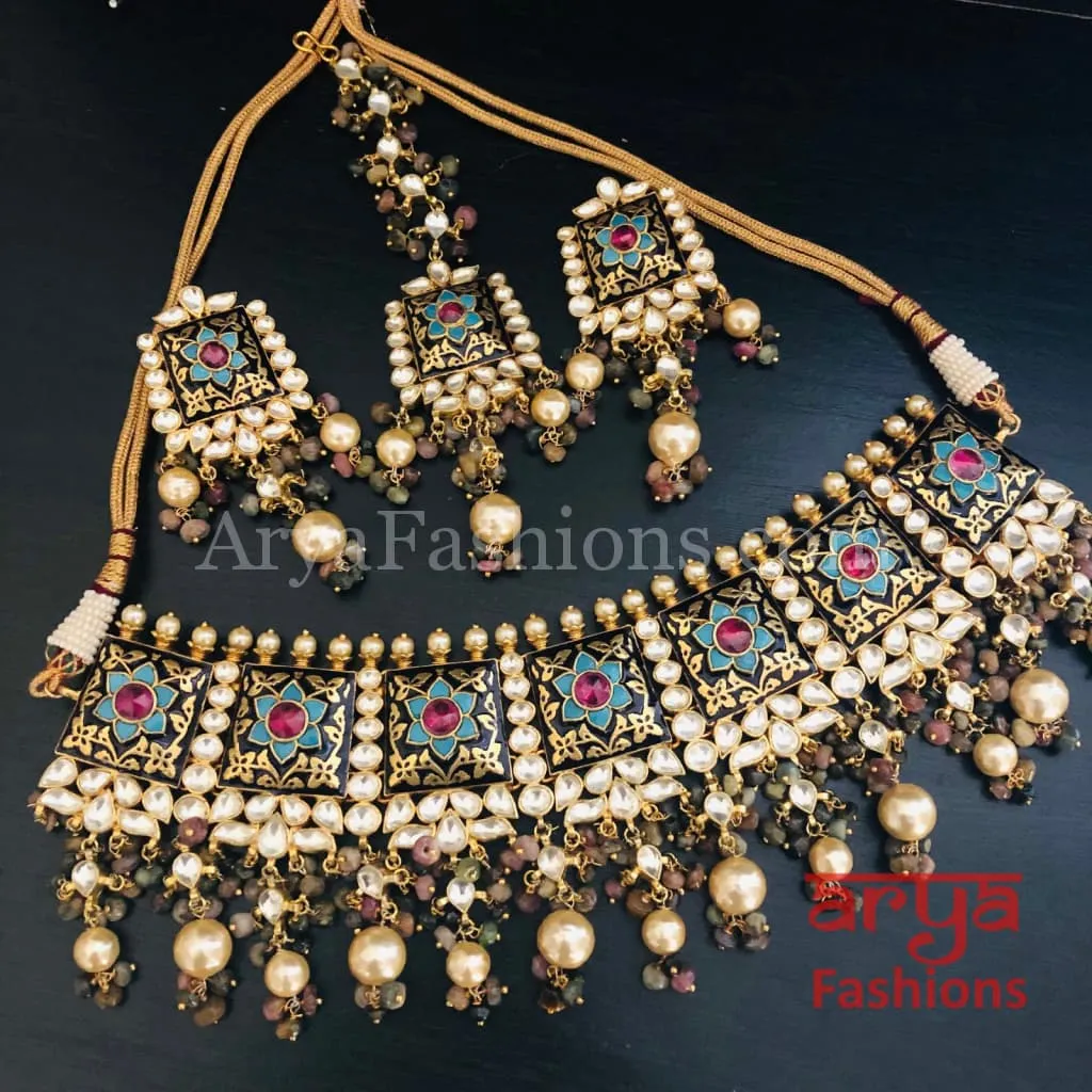 Anarkali Black Meenakari Kundan Necklace set/ Sabyasachi Bridal Necklace