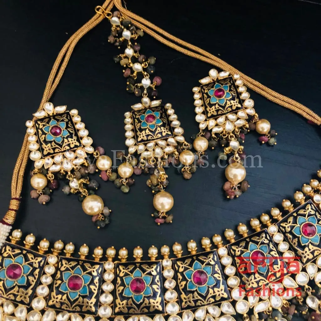 Anarkali Black Meenakari Kundan Necklace set/ Sabyasachi Bridal Necklace