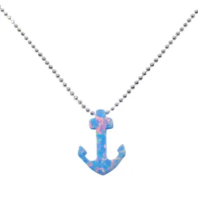 Anchor Necklace Blue Opal Anchor Charm 925 Sterling Silver Bead Chain