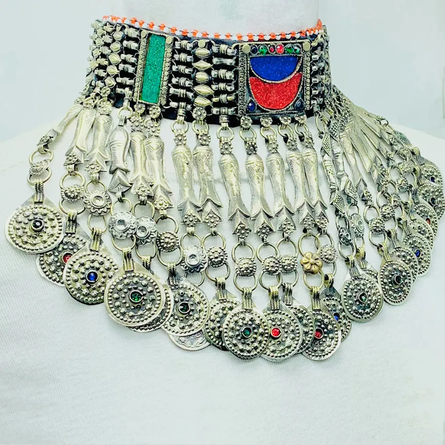 Antique Choker Necklace With Fish Motifs and Coins