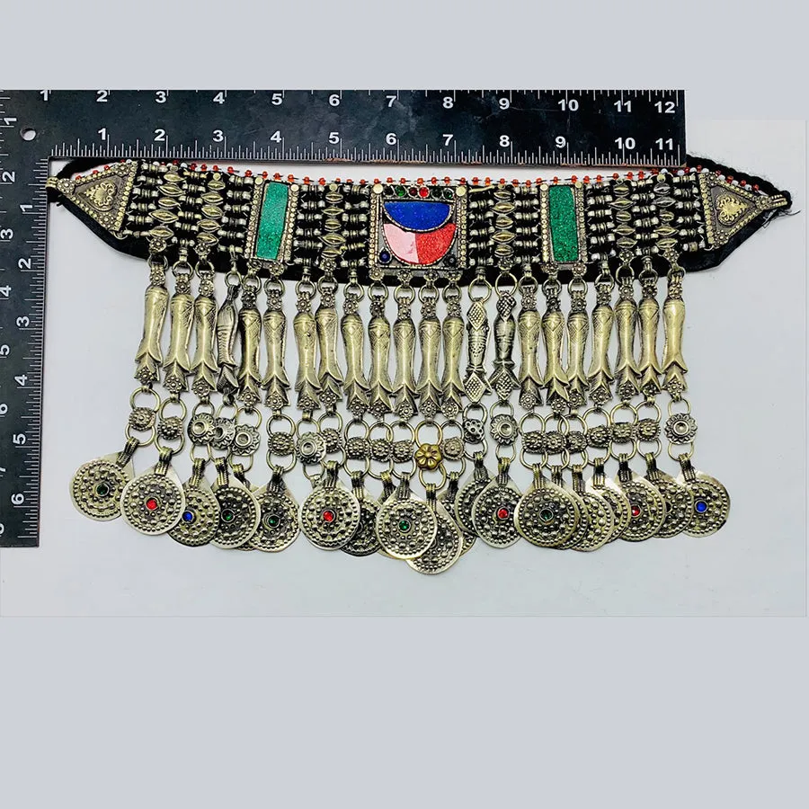 Antique Choker Necklace With Fish Motifs and Coins