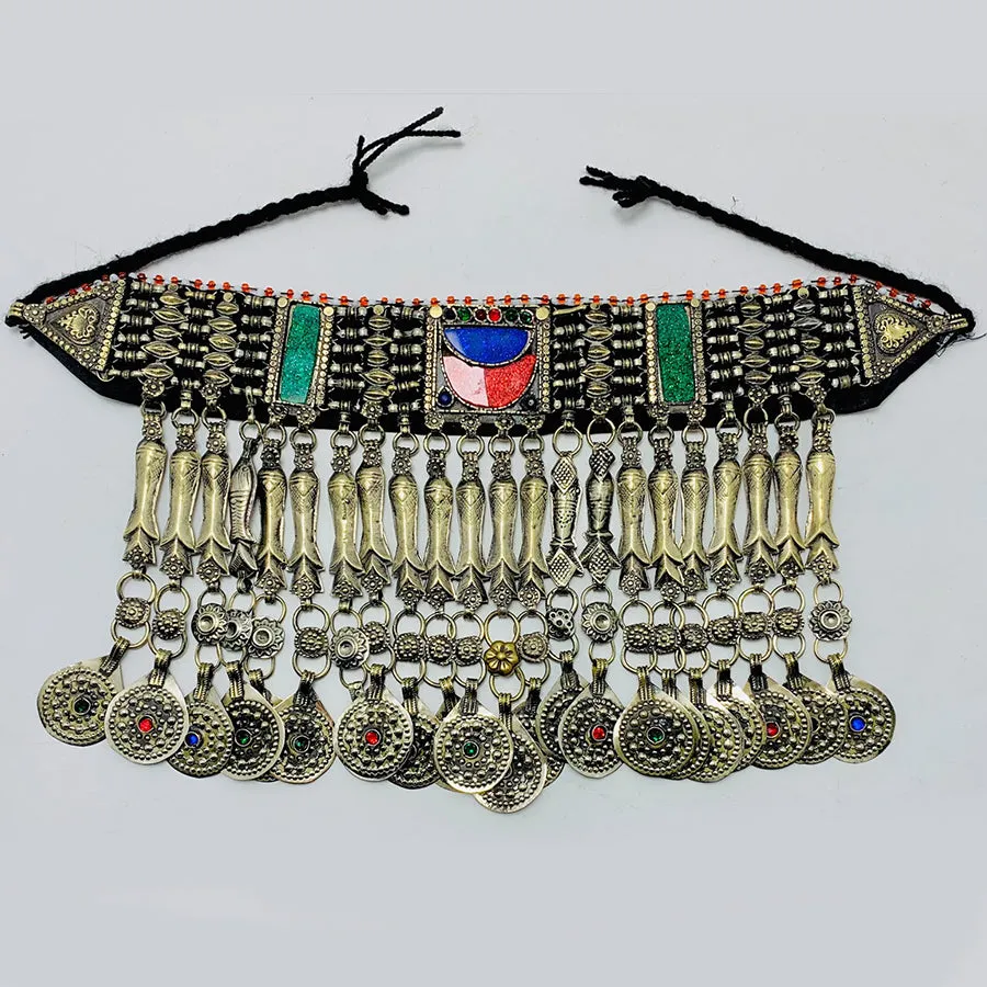 Antique Choker Necklace With Fish Motifs and Coins