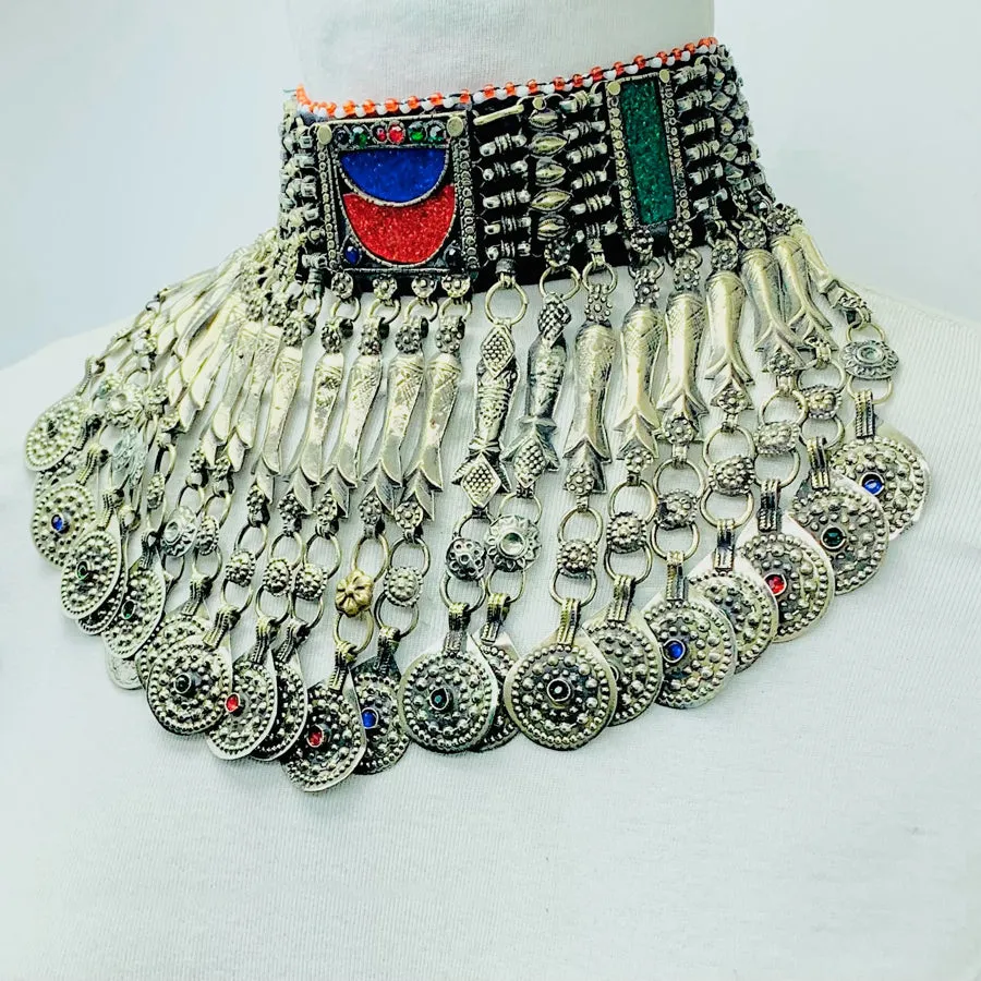 Antique Choker Necklace With Fish Motifs and Coins