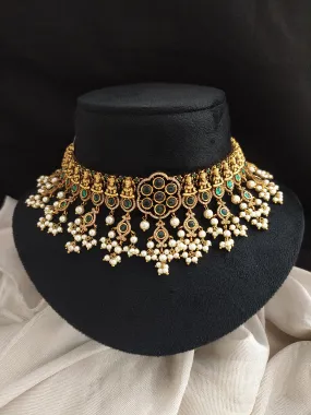 Antique Floral Divine Choker Set with Green Accents