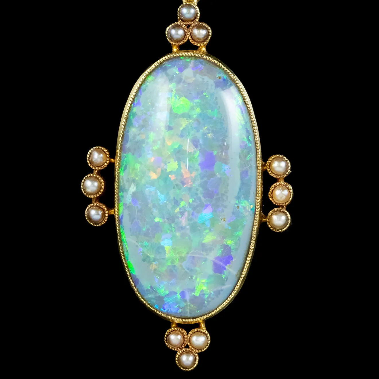 Antique Victorian Opal Pearl Pendant Necklace 15ct Gold 25ct Opal