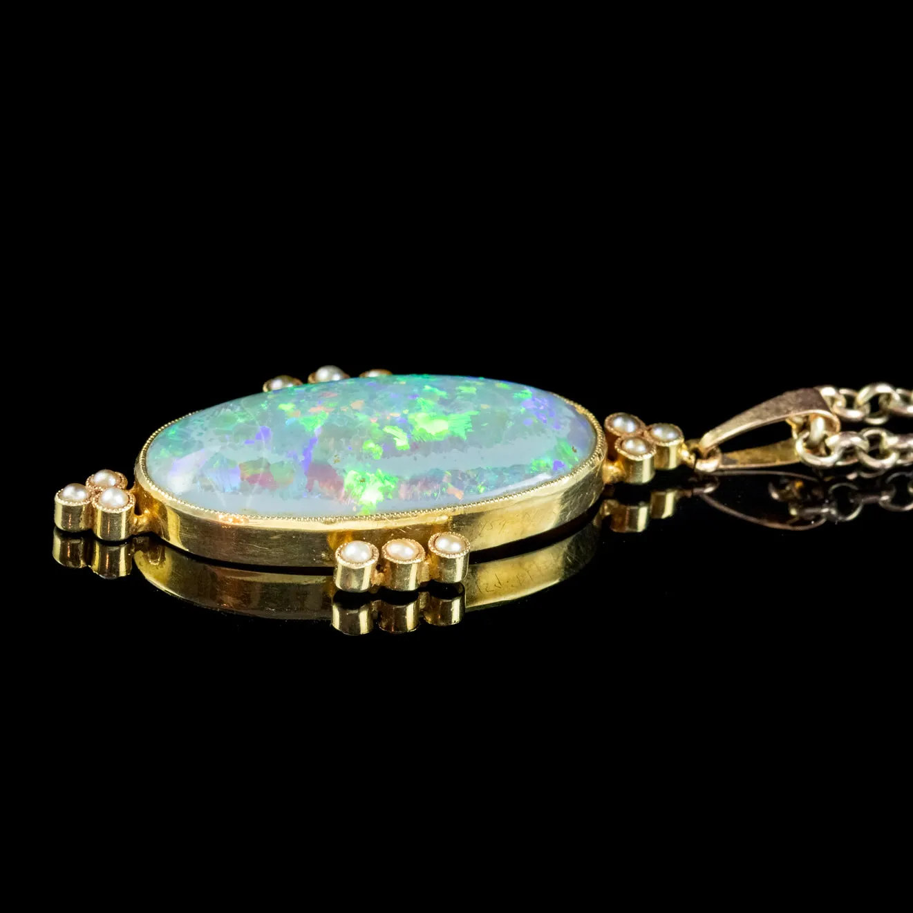 Antique Victorian Opal Pearl Pendant Necklace 15ct Gold 25ct Opal