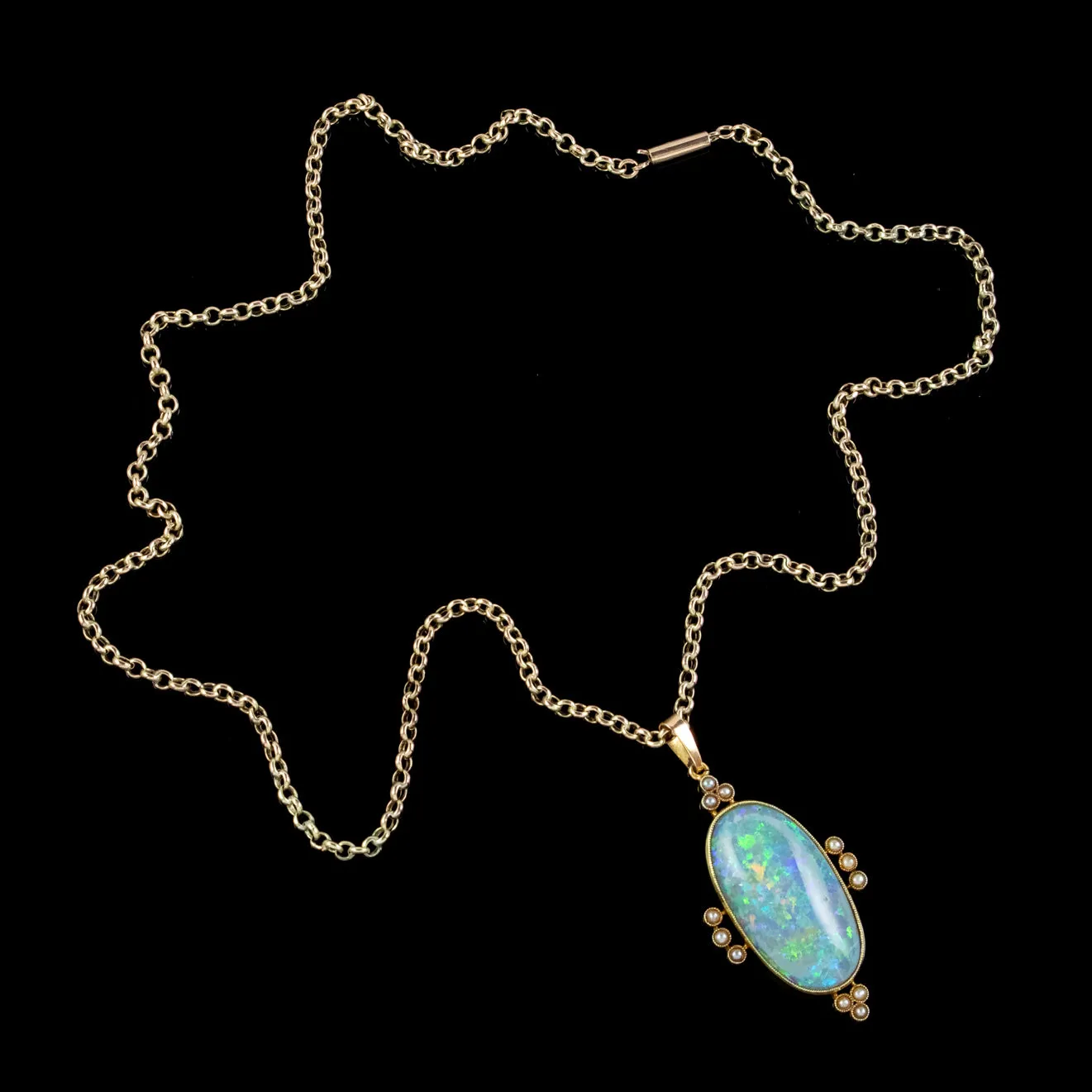 Antique Victorian Opal Pearl Pendant Necklace 15ct Gold 25ct Opal