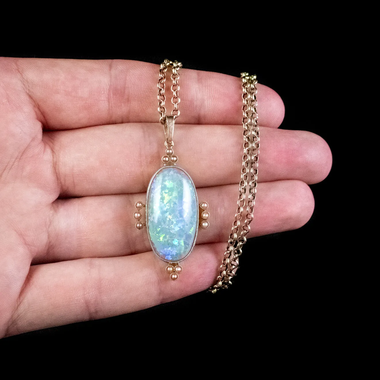 Antique Victorian Opal Pearl Pendant Necklace 15ct Gold 25ct Opal