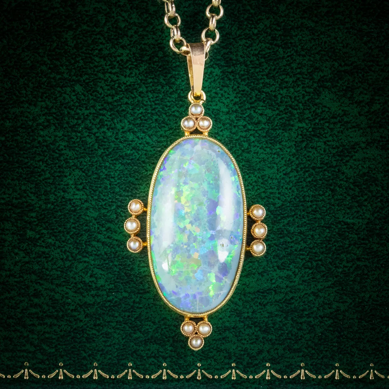 Antique Victorian Opal Pearl Pendant Necklace 15ct Gold 25ct Opal