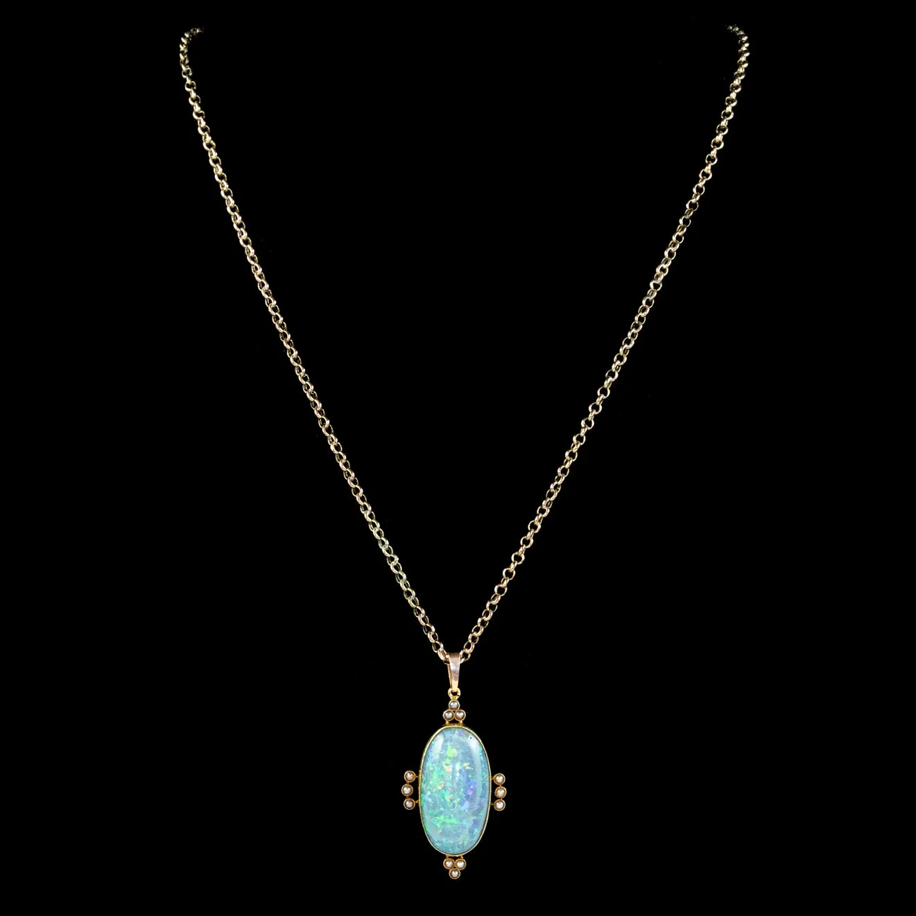 Antique Victorian Opal Pearl Pendant Necklace 15ct Gold 25ct Opal
