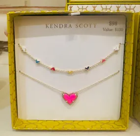 Ari and Haven Gold Enamel Heart Necklace Gift Set in Neon Pink Magnesite