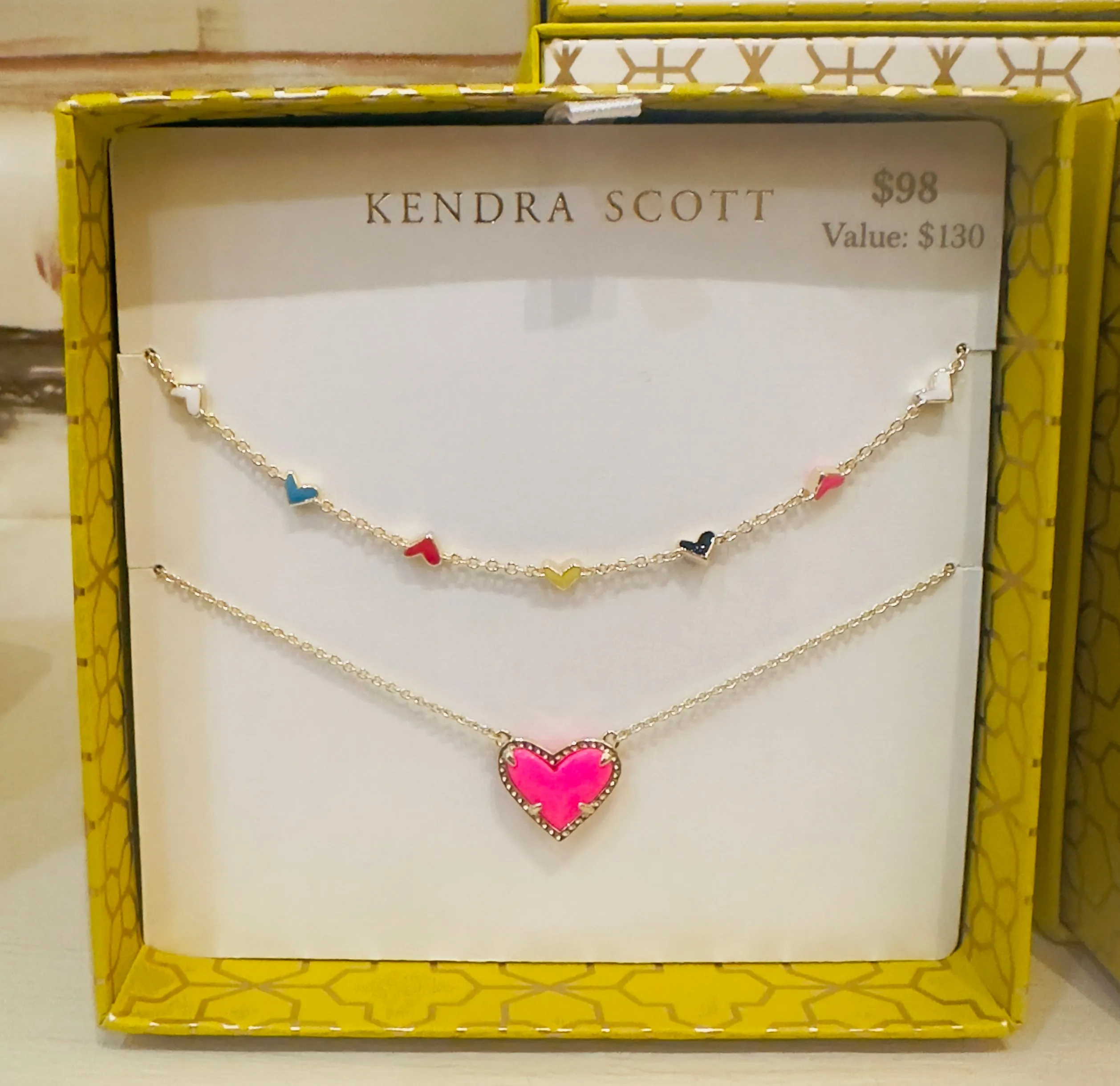 Ari and Haven Gold Enamel Heart Necklace Gift Set in Neon Pink Magnesite