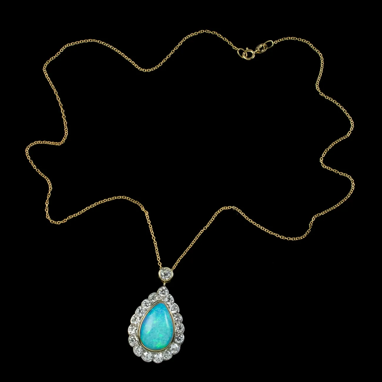 Art Deco Style Opal Diamond Pendant Necklace 18ct Gold 8ct Opal