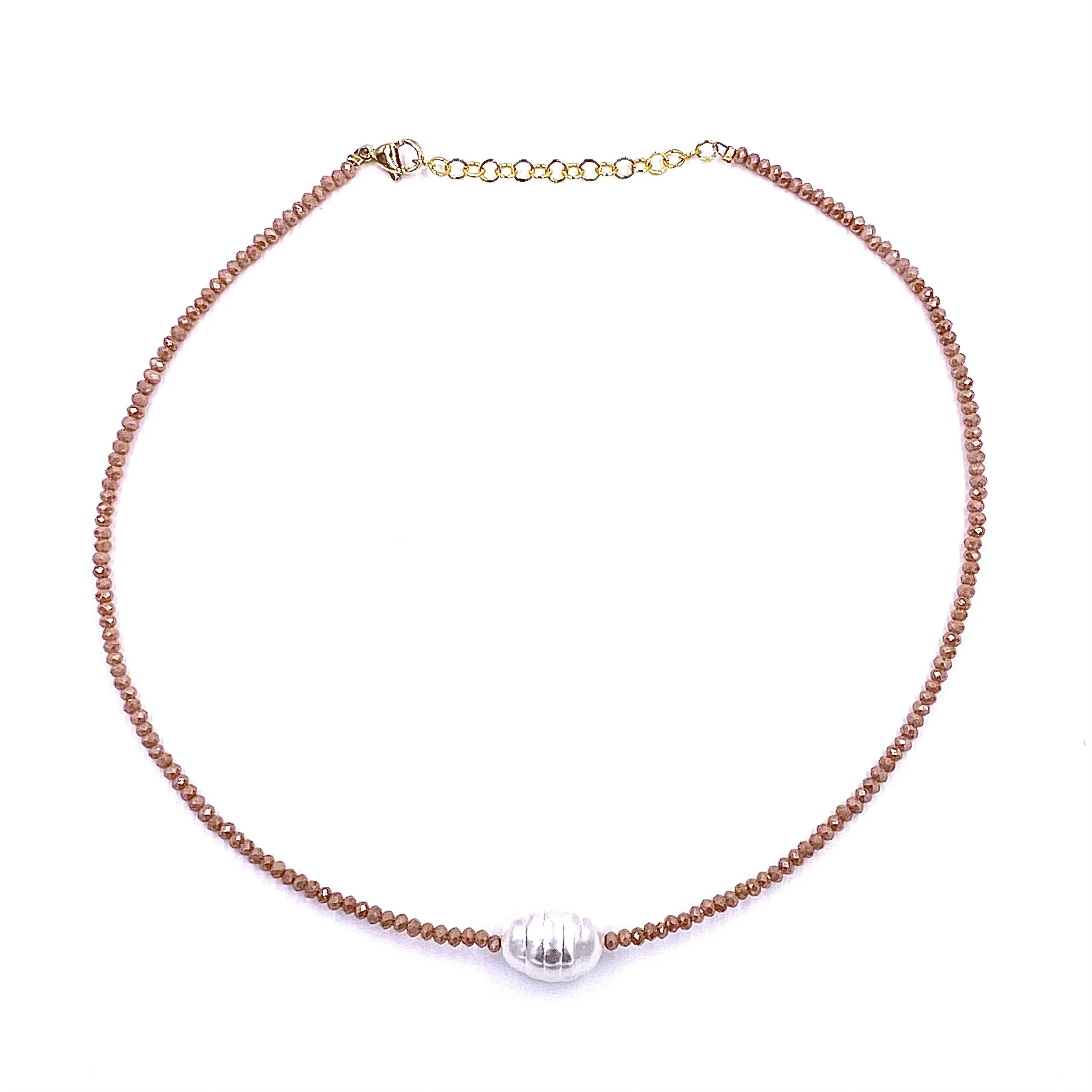 Ashley Gold Stainless Steel Gold Plated Semi Precious Red 2MM Beaded Center Fresh Water Pearl Necklace