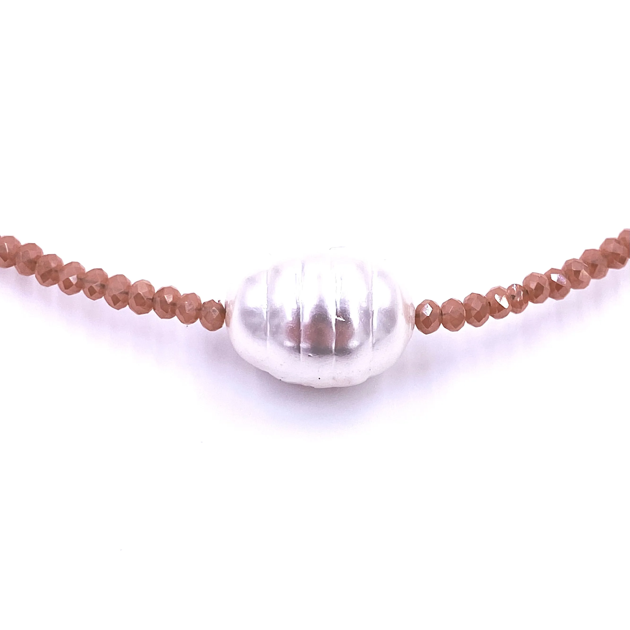 Ashley Gold Stainless Steel Gold Plated Semi Precious Red 2MM Beaded Center Fresh Water Pearl Necklace