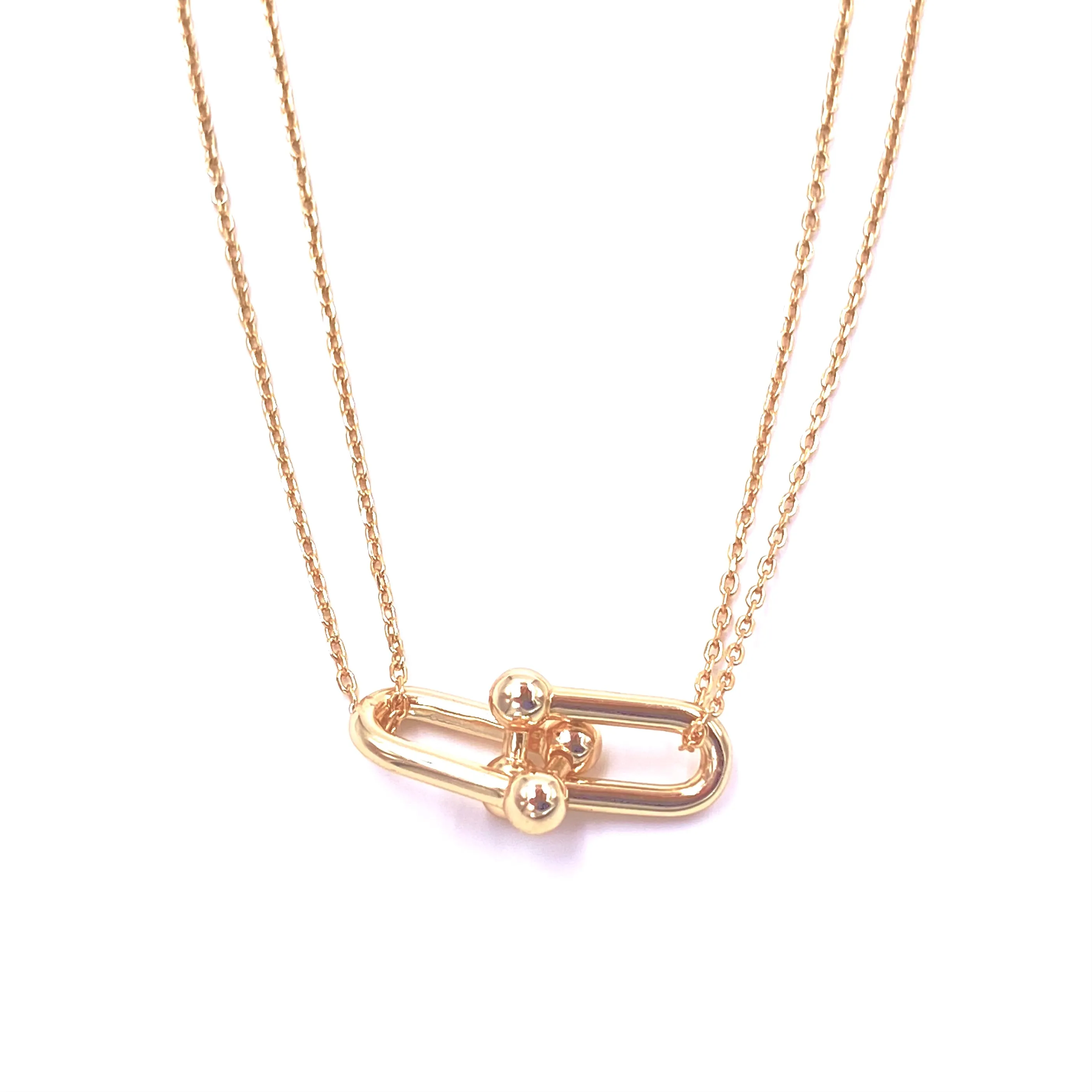 Ashley Gold Sterling Silver Center Bike Link Double Chain Necklace